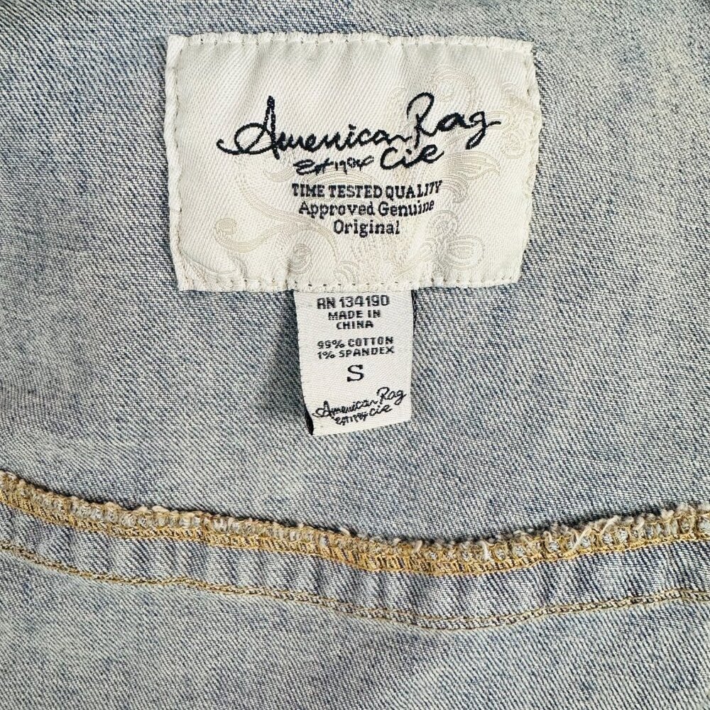 American Rag Jean Vest Medium Wash Frayed Arms Denim Vest Western - Picture 5 of 5